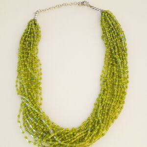Vibrant Green and Blue Multi-Strand Necklace with Seed Beads
